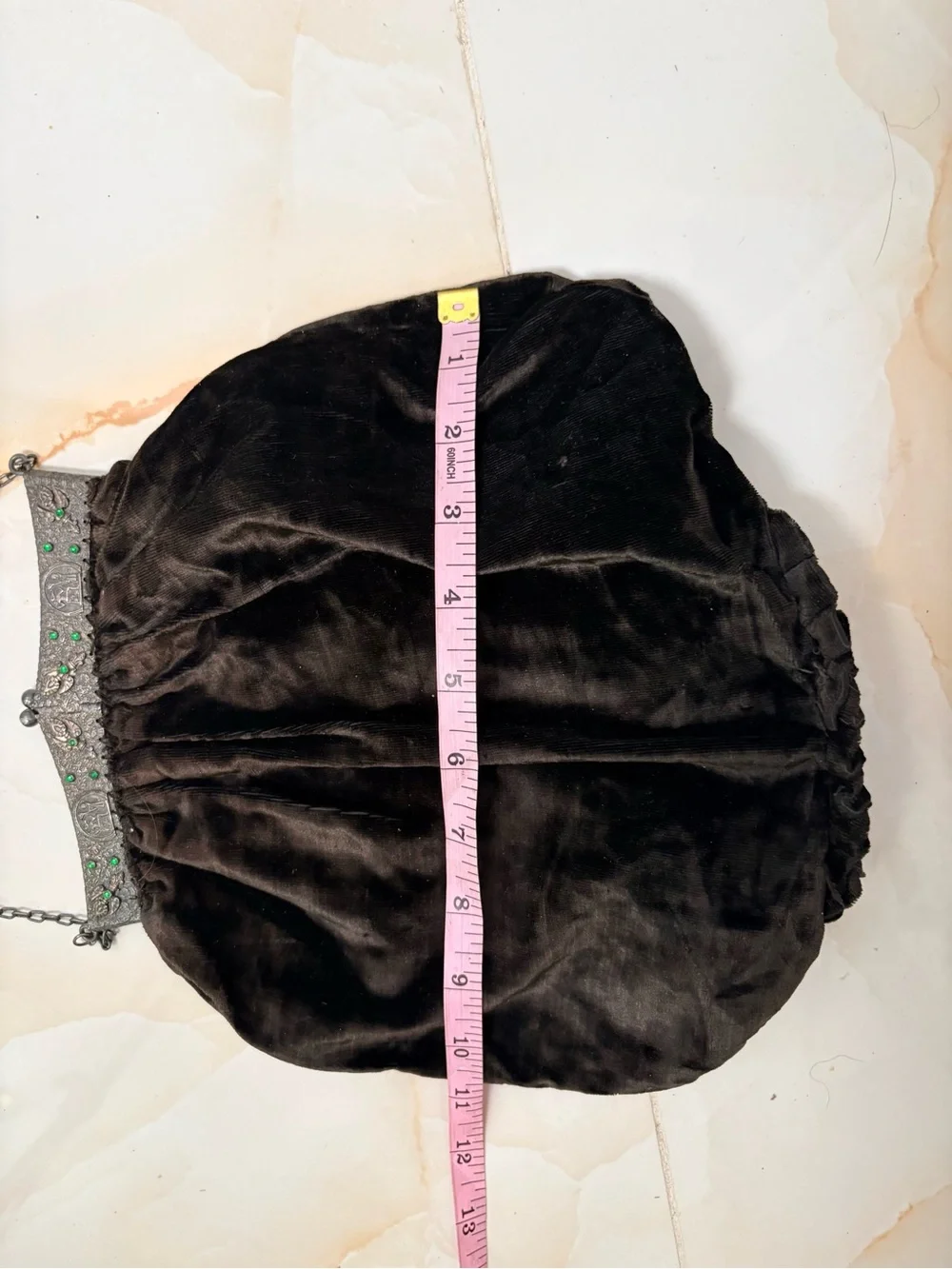 Antique 1920”s Black Velvet Flapper Purse Whimsygoth Vampire Green Rhinestone